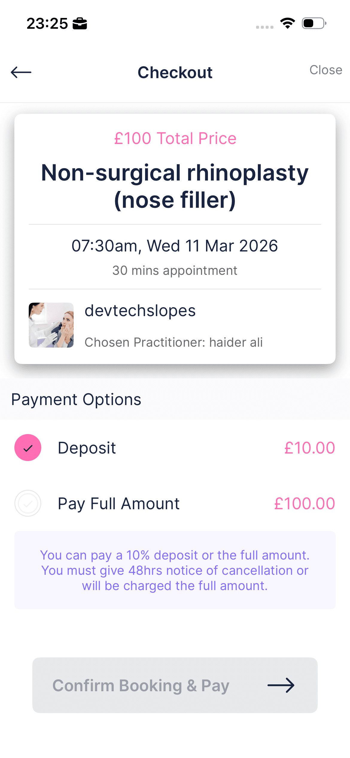 Checkout and payment options