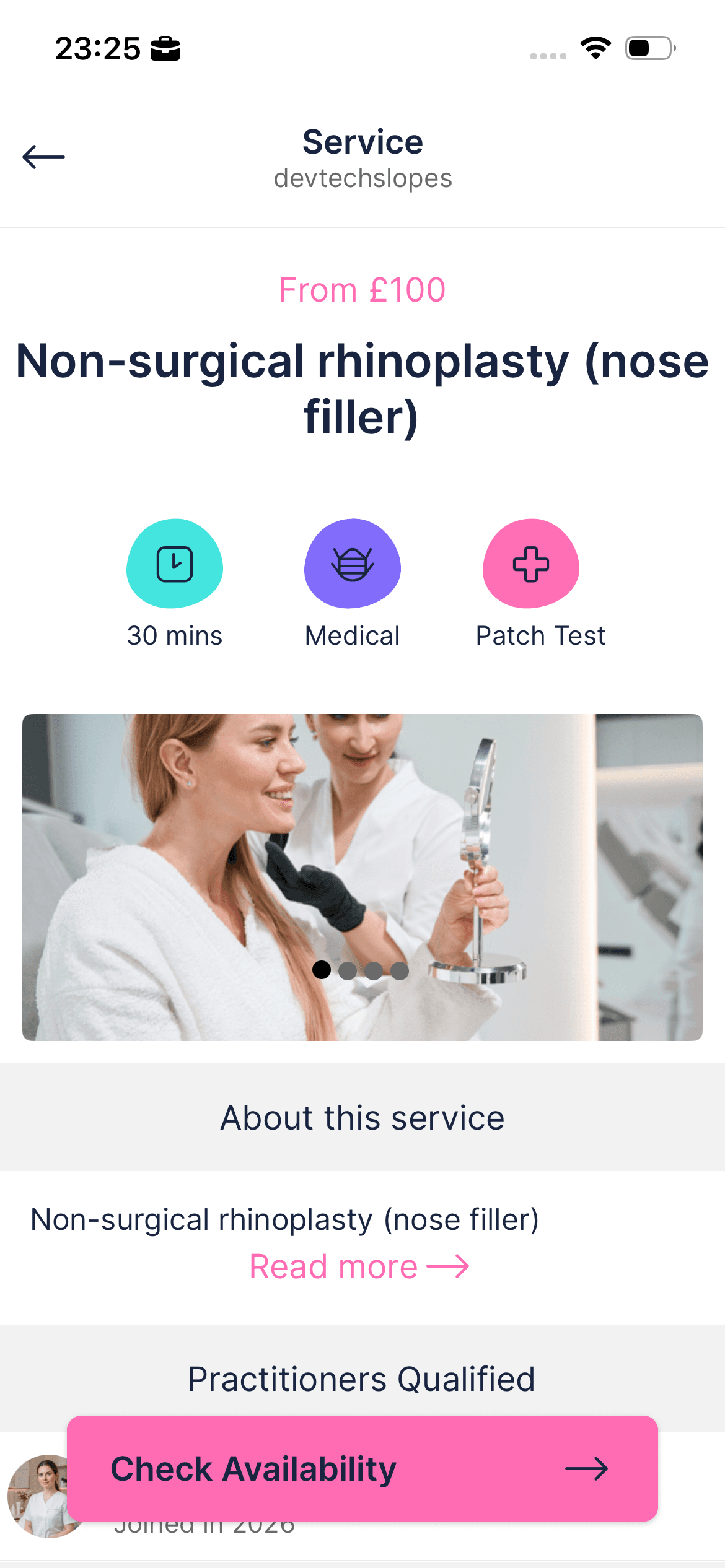 Treatment details and booking